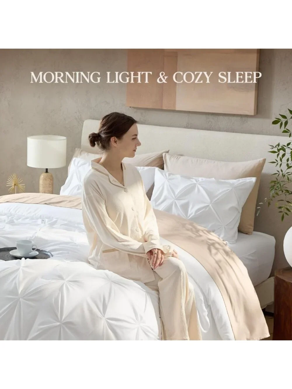 Luxurious Queen White Pinch Pleat Comforter Set - 3 Piece Bedding Ensemble